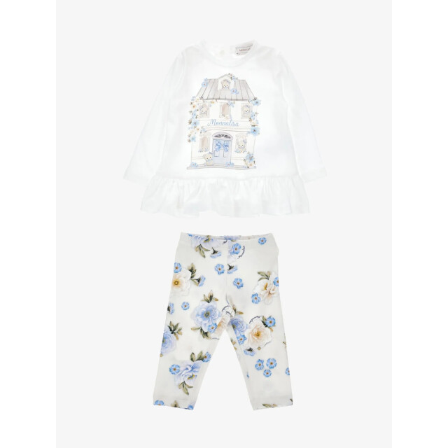 Monnalisa Meisjes baby set legging bloemen ecru celeste