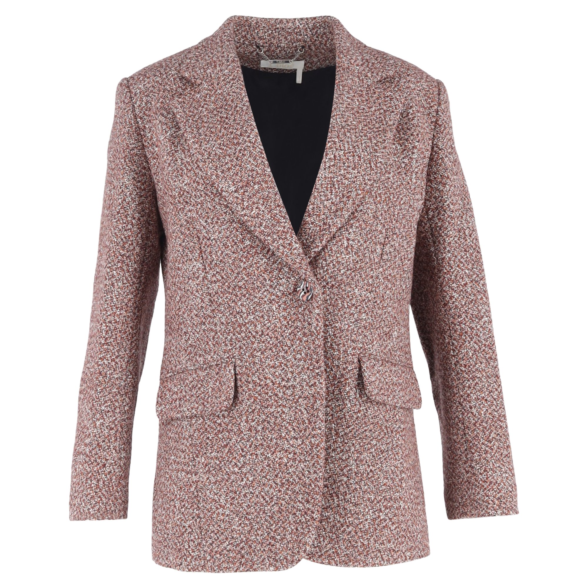 Chloé Effen Tweed Blazer met Pocket in Multicolor Wol
