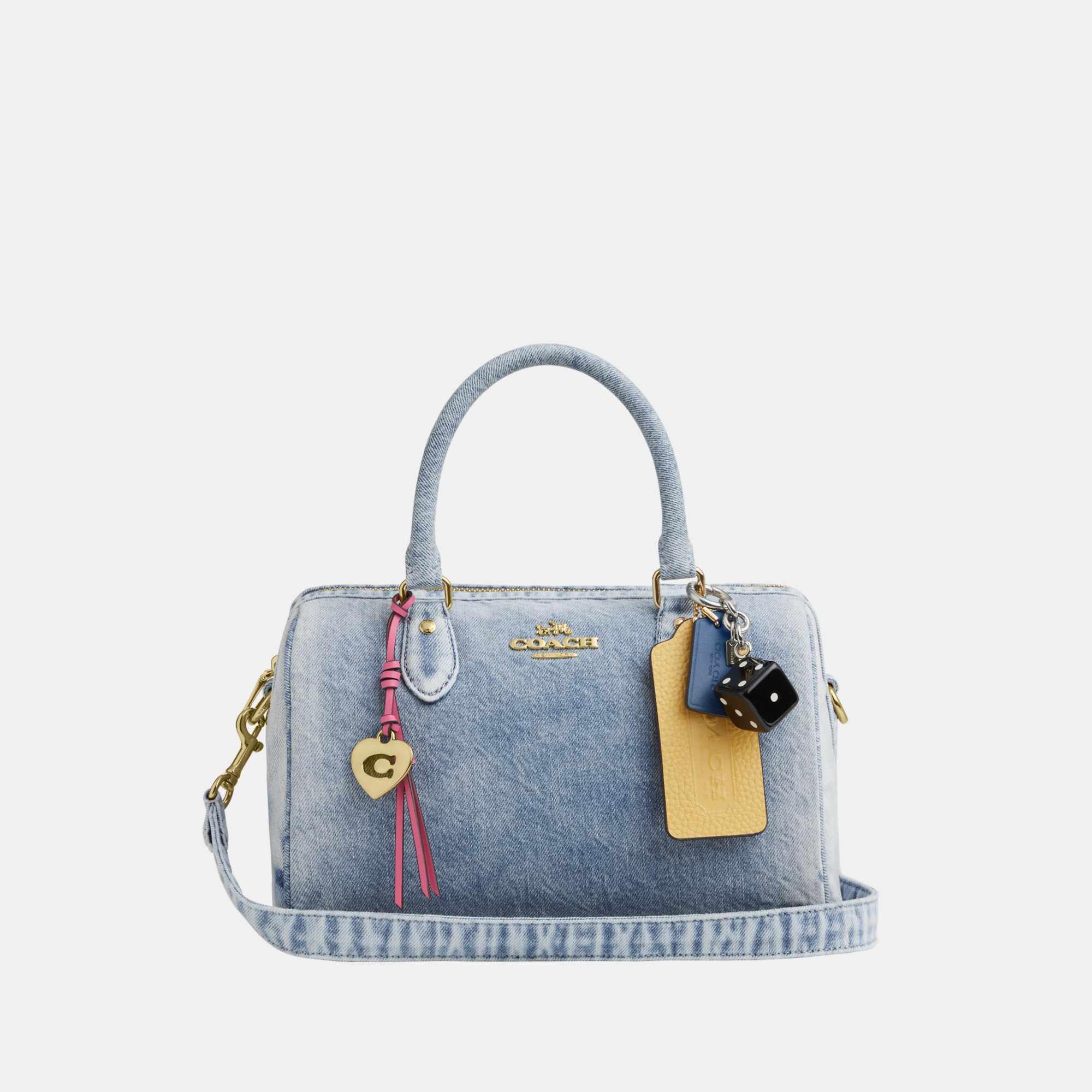 Rowan Satchel Bag In Loved Denim With Charms