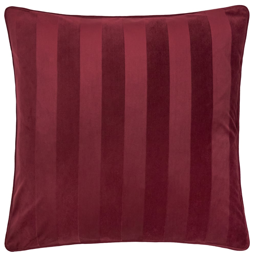 Simple Regency Paoletti Regency Stripe Velvet Feather Filled Cushion, Burgundy