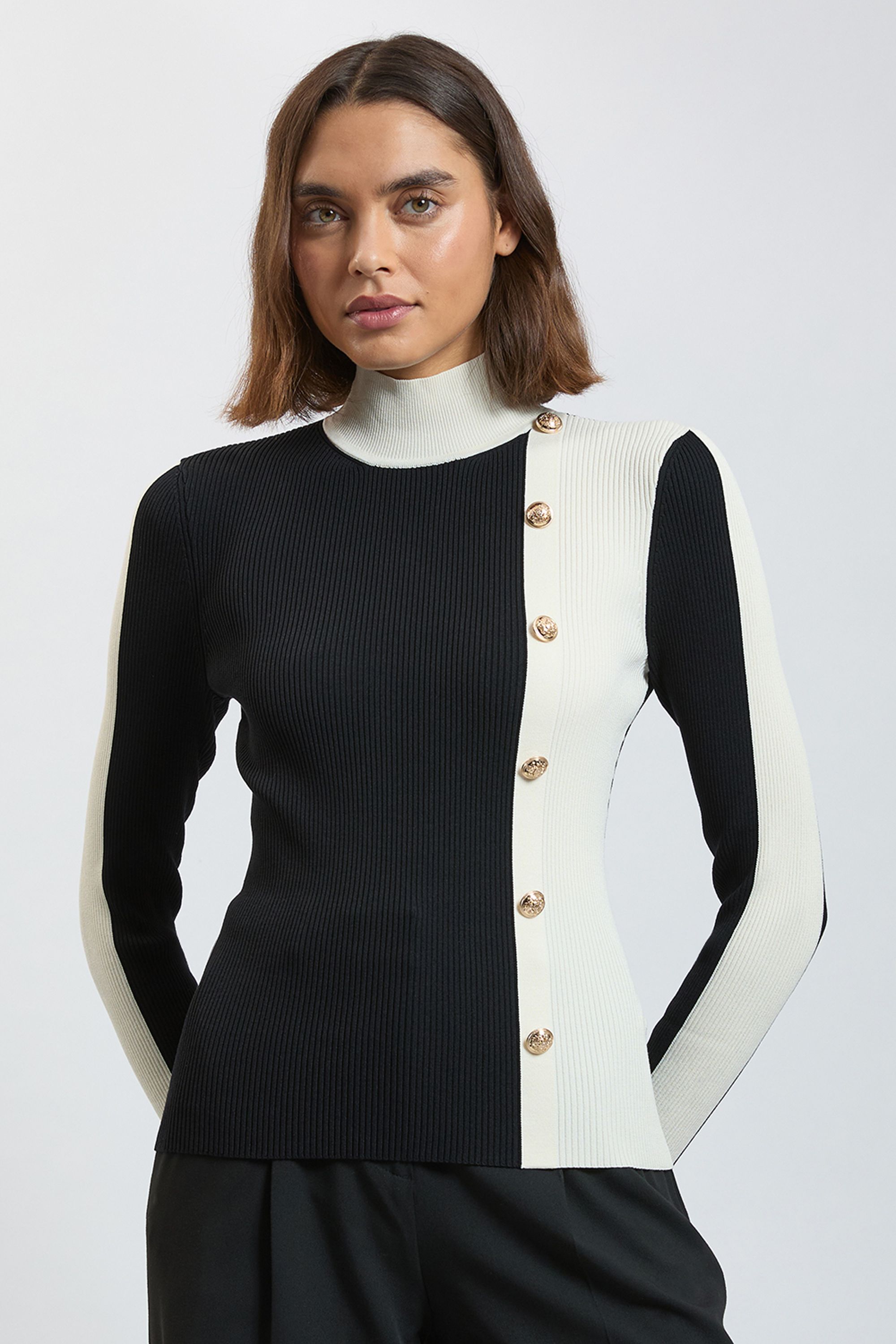Knit Rib With Contrast Detail Top