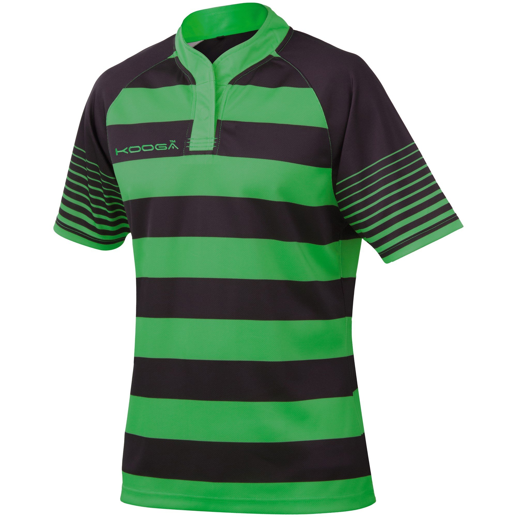 KooGa Boys Junior Touchline Hooped Match Rugby Shirt (Black / Emerald ...