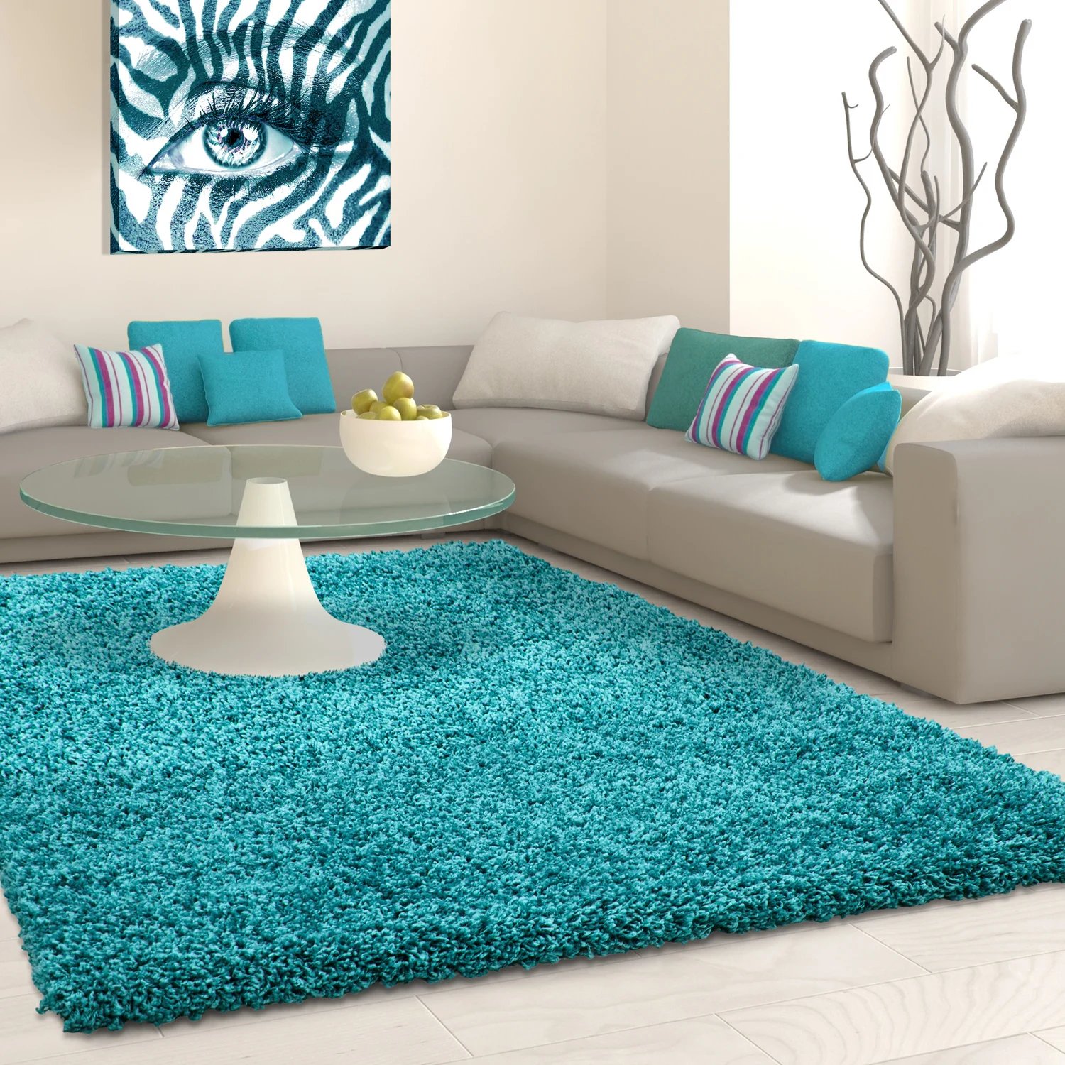 Muratap Basic shaggy vloerkleed turquoise hoogpolig- 120x170 cm
