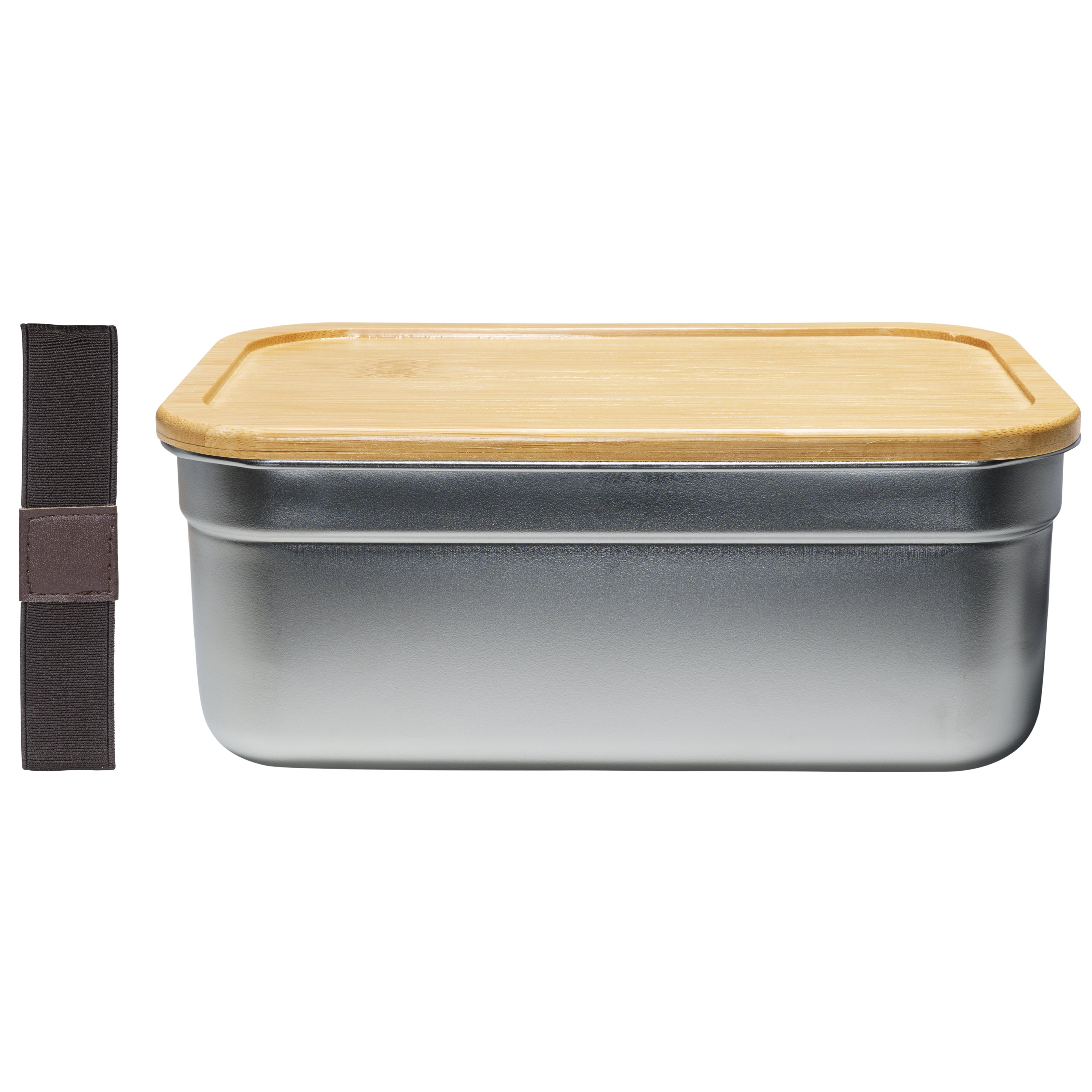 Krumble Lunchbox rvs met houten deksel en elastiek