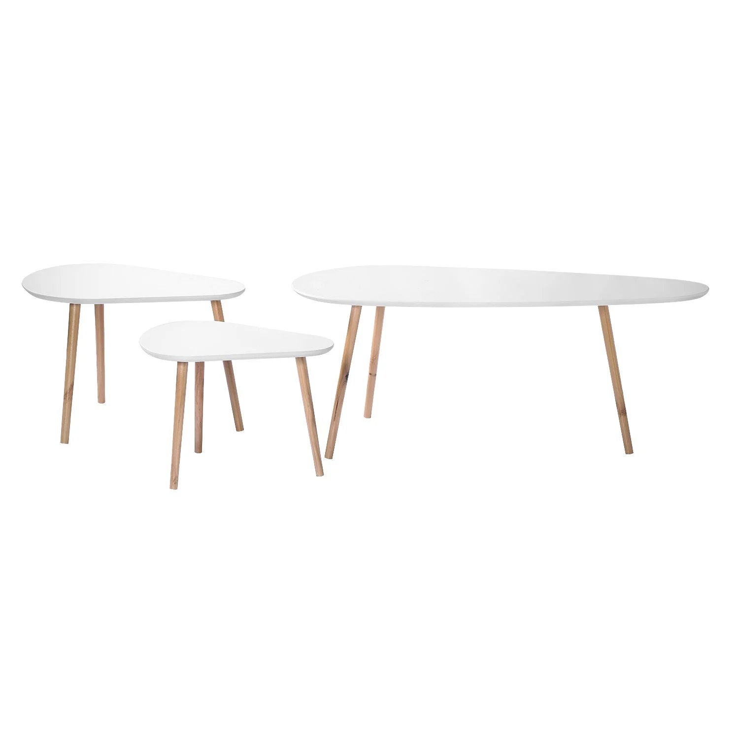 CaliCosy Set van 3 witte en houten nesttafels