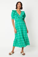 Embroidered Frill Puff Sleeve Midi Dress Embroidered Frill Puff Sleeve Midi Dress