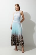 Guipure Lace Printed Pleated Racer Woven Maxi Dress