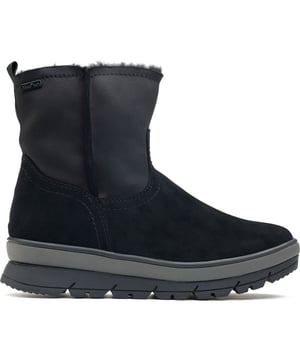 Zwarte Jana-laarzen voor dames met fleecevoering, vervaardigd met synthetisch materiaal en een rubberen zool. Met: ritssluiting aan de binnenkant, warme fleecevoering, gripzool en 100% veganistisch.