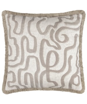 Add a touch of modern elegance to your living space with the Lina Abstract Printed Cushion. Its intricate abstract brushstroke design, paired with a reversible inverted pattern, creates a visually striking addition to your décor. The soft, versatile tones and textured linen blend fabric invite a natural, relaxed charm into any room, effortlessly blending with your style. Framed by a delicate fringed trim, this cushion doesn’t just embellish your home but elevates it. Size: 45 x 45cm