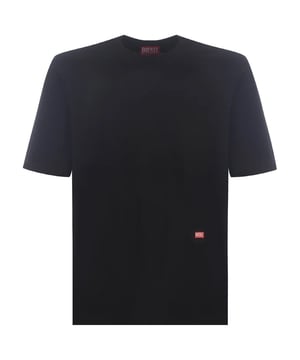 Zwart T-shirt met korte mouwen, Diesel-merklogo, T-shirt met ronde hals, normale pasvorm, maat valt normaal. 100% katoen, zwart T-shirt
