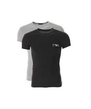 Mens Emporio Armani 2 Pack Underwear Logo T- Shirt in grey black.- Crew neckline.- Short sleeves.- Emporio Armani branding.- Straight hem.- 95% Cotton  5% Elastane.- Ref: 1116704R715