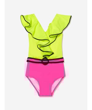 Introducing the Girls Otis Ruffle Body Swimsuit in Green by Nessi Byrd, a stylish must-have for your Girl's swim adventures! Here are the key features: Vibrant Colour: The lush Green colour will stand out, making it an attractive piece for any swim occasion.  Chic Ruffle Design: The ruffle body design provides a fashionable, trendy look that your little one will love.  Premium Quality: Made with luxurious fabrics, offering comfort and durability for continued wear. Elevate your Girl's swim collection with this Otis Ruffle Body Swimsuit. Order now for a fashionable splash!