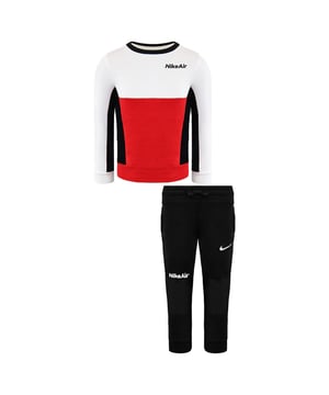 Nike Air Long Sleeve Pullover Stretch Waist Black Red Kids Tracksuit DC8639 010
