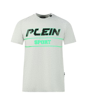 Plein Sport Green Highlighted Block Logo Grey T-Shirt. Das Plein Sport Block Green Logo Grey T-Shirt ist die perfekte Art, Ihren Stil auszudrücken. Das klassische graue T-Shirt mit goldenem Logo ist aus hochwertiger Baumwolle gefertigt und bietet einen weichen und bequemen Tragekomfort. Ein unverzichtbares Stück für jeden Kleiderschrank. Plein Sport Grau Tee, Stretch Fit 95% Baumwolle, 5% Elasthan. Hergestellt in Italien, schmale Passform. Plein Markenlogo. Style Code: TIPS105IT 94