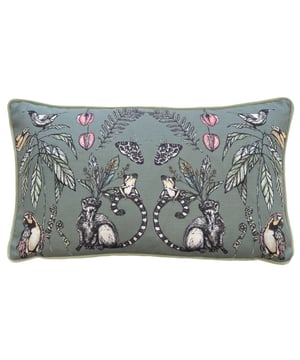 An instantly eye-catching cushion which hosts an assorted collection of jungle animals in a clear, symmetrical design. Parrots, butterflies, frogs, meerkats, birds and snakes adorn this amazingly detailed printed cushion, on a dramatic, bold coloured background. Finished with an exquisitely soft plain velvet reverse, contrast piped trim and zip fastening. Ideal for adding some vibrant colour to your soft furnishings.