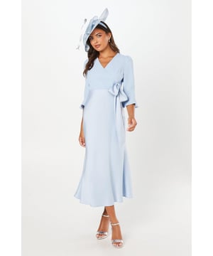 Designed lovingly for the mother of the bride or groom, this dress is perfect for your son or daughters registry office wedding. The wrap front bodice is complimented by the dainty ruffle cuff detail. Crafted from our signature satin back crepe fabric. Level of stretch: none.