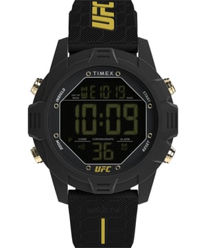 Dit Timex Ufc Brawler Digitale Horloge voor Mannen is het perfecte uurwerk om te dragen of als cadeau te geven. De zwarte ronde kast van 42,5 mm in combinatie met de comfortabele zwarte silicone horlogeband zorgt ervoor dat je zonder compromissen van dit prachtige uurwerk kunt genieten. Aangedreven door een hoogwaardig quartz uurwerk en waterbestendig tot 3 bar, blijft je horloge tikken. Ervaar optimale functionaliteit met de UFC Brawler. Dit digitale horloge heeft een kalenderfunctie: Dag-Datum, evenals een stopwatch, timer, alarm en Indiglo-licht. Hoogwaardige band van 21 cm lengte en 19 mm breedte, met een gespsluiting. Kastdiameter: 42,5 mm, kastdikte: 14 mm, kastkleur: zwart en wijzerplaatkleur: zwart.