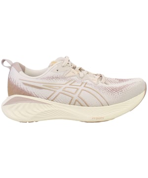 The Asics Gel-Cumulus 25 Women's Running Shoes are designed for runners seeking all-day comfort, cushioning, and durability. Perfect for both daily training and long-distance runs, these shoes combine advanced technology with a modern design to enhance your running experience.
Â 
Key Features:
Manufacturer Colour:

Mineral Beige/Champagne

PureGELâ„¢ Technology: 

Strategically integrated into the rearfoot for improved shock absorption, providing smoother landings and transitions.


FF BLASTâ„¢ PLUS Cushioning: 

Lightweight and responsive midsole foam delivers enhanced comfort and energy return with every stride.


Engineered Mesh Upper: 

Provides a breathable and adaptive fit, keeping feet cool and supported during extended runs.


OrthoLiteâ„¢ X-55 Sockliner: 

Adds an extra layer of comfort and moisture management for a pleasant in-shoe feel.


AHARâ„¢ Rubber Outsole: 

Durable outsole with reinforced high-wear areas ensures long-lasting traction and performance.


Wide Base Design: 

Improves stability and balance, creating a secure feel throughout your run.


Eco-Friendly Materials: 

Made with recycled materials, supporting sustainability without compromising quality.


Lightweight Construction: 

Reduces fatigue, making the shoes ideal for longer distances and daily wear.


The Asics Gel-Cumulus 25 Women's Running Shoes deliver a smooth, comfortable, and efficient running experience, making them a versatile choice for runners of all levels.