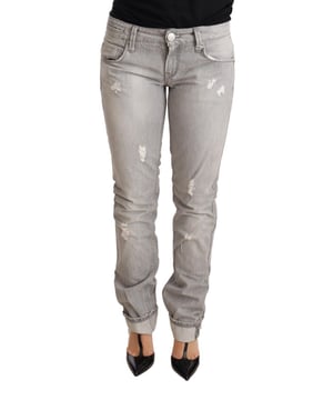 100% Authentic ACHT tattered jeans
  Skinny cut with zipper and button closure
  Slim fit
  Gray wash color
  Made in Italy
  Two front and two back pockets
  Button fly
  Logo details
Material: Cotton