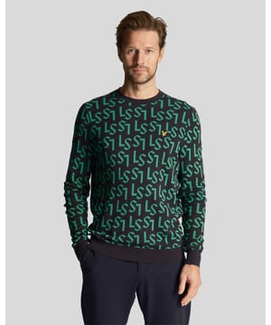 Lyle & Scott Herren-Golfmonogramm-Strickpullover mit Rundhalsausschnitt in Marineblau; Hauptteil: 100 % Baumwolle