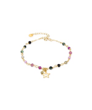 Pulsera Suor cadena y cierre de plata, colgante de metal y Cristal Multicolor acabada en oro amarillo de 18 quilates. Pide un deseo se caracteriza por diseños de carácter joven, repletos de significado y color, originales a la vez que discretos, que pretenden convertirse en pequeños amuletos.