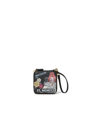 Cartera de mujer. El cierre es con cremallera. Los bolsillos internos están ausentes. Los bolsillos externos están ausentes. Falta la correa para el hombro. Falta el mango. Hay un compartimento interno. El material exterior es 50% poliéster, 50% poliuretano. Internamente es 100% Poliuretano. Medidas: 9x0x9 cm. Hecho en Italia