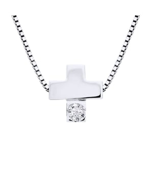 Collar de diamantes Cross Diamond 0.05 CTS - Venecian Maille 925 milésimas Rodium - Longitud: 42 cm - Entregado en un caso con un certificado de autenticidad y una garantía internacional: todas nuestras joyas están hechas en Francia.