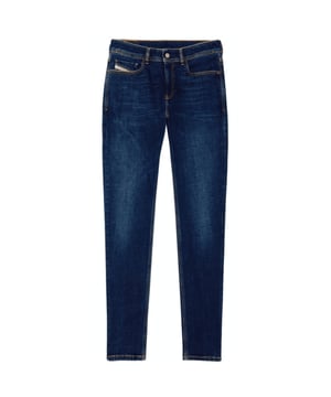 Pantalones vaqueros azules de Diesel, bragueta de botones, 96% algodon, 3% elastomultiester, 1% elastano-spandex, corte ceñido, marca Diesel