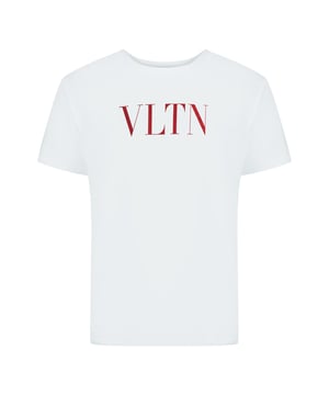 Valentino VLTN Logo White T-Shirt. This Valentino T-Shirt features Large Branded logo, printed on a comfortable cotton-blend short-sleeved tee. Perfect for casual wear or everyday occasions.. Regular Fit Style, Fits True To Size, Valentino White Tee. 100% Cotton, White tee With Short Sleeves. Valentino Design On Front, Crew Neck. SV3MG10V3LE A33