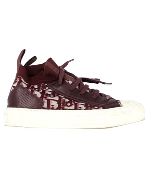 VINTAGE, RRP AS NEW
The Christian Dior Walk 'n' Dior Knitted High-Top Sneakers in Burgundy Leather and Polyester are a perfect blend of luxury, style, and comfort. Crafted from a combination of rich burgundy leather and soft knitted polyester, these high-top sneakers offer a sophisticated yet sporty look. The knitted upper provides breathability and flexibility, while the sleek leather accents elevate the overall design. Featuring the iconic Dior logo and a chunky sole for added comfort, these sneakers are perfect for adding a touch of high-fashion to your casual outfits. Whether paired with athleisure or a relaxed ensemble, these Christian Dior sneakers deliver both style and functionality for the fashion-forward.

Christian Dior Walk 'n' Dior Knitted High-Top Sneakers in Burgundy Leather and Polyester

Condition: Very good
Signs of wear: Minor markings, Lightly used but very well maintained. Minor mark at soles & creasing, light scuffing at the soles and heels.
Packaging: None
Color: Red | burgundy
Material: Leather | leather
Size: EU | 36.5/US6.5/IT36.5/UK4.5/FR37.5
Measurements: Heel height: 35; Insole length: 280
SKU: NAPPUGBSH444486W