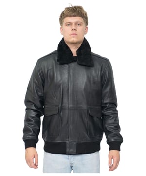 We’ve put a twist on the timeless bomber, adding a classic shirt style sheepskin collar, which is detachable to fit for use in warmer weather. This style is kept straightforward with the only addition to the jacket front being two deep pockets, which provide easily accessible storage, whilst keeping to the minimalist style of this jacket. This jacket comes in a slim fit which is aided by a rib knit hem and cuffing to provide a tapered fit which is form fitting. Made of our cow hide leather this jacket has both a premium feel to it and make for a durable piece which is sure to last as time goes by. • High quality real cow hide • Rib knit hem and cuffs for tapered fit • Concealed YKK zip on jacket front • Classic shirt style collar • Pockets integrated into the jacket liningWe’ve put a twist on the timeless bomber, adding a classic shirt style sheepskin collar, which is detachable to fit for use in warmer weather. This style is kept straightforward with the only addition to the jacket front being two deep pockets, which provide easily accessible storage, whilst keeping to the minimalist appeal of this jacket. This jacket features tapering at the waist and cuffs by the introduction of rib knit material, which makes for a more aesthetic fit. Made of our cow hide leather this jacket has both a premium feel to it and make for a durable piece which is sure to last as time goes by. • High quality real cow hide • Rib knit hem and cuffs for tapered fit • Concealed YKK zip on jacket front • Classic shirt style collar • Pockets integrated into the jacket lining
