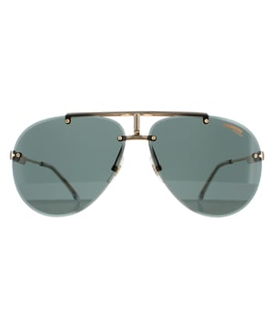 Las Carrera Aviator Unisex Gold Green 1032/s 1032/s son un moderno diseño de aviador sin montura con un distintivo diseño de puente escultural adornado con el logotipo C de Carrera en el centro. Las patillas delgadas llevan grabado el logotipo de Carrera.