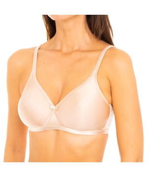 Non-wired bra. 
 Skin color 
 Cups without foam. 
 Magical crossover neckline, which enhances the chest naturally. 
 Elastic and adjustable straps. 
 Back closure with three-position clasps. 
 Central bow ornament. 
 Elastic sides. 
 Matching seams. 

 Composition: 
 81% Polyamide- 19% Elastane. 

 Care: 
 - Wash max. temperature 40ºC 
 - Do not use bleach. 
 - Do not use dryer. 
 - Do not iron. 
 - Do not dry clean.