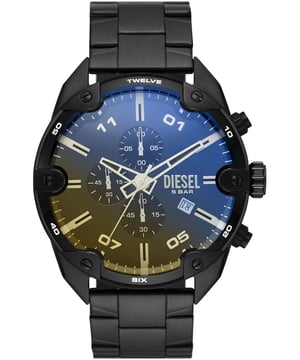 Diese Diesel Spiked Chronograph Uhr für  Herren ist das perfekte Accessoire zum tragen oder verschenken. Ihr Schwarz 49 mm Rund Gehäuse kombiniert mit dem bequemen Schwarz Armband aus  Edelstahl garantiert, dass Sie diese atemberaubende Uhr kompromisslos genießen werden. Angetrieben von einem hochwertigen Quarz Uhrwerk und wasserdicht bis 5 bars, läuft Ihre Uhr stets weiter. Diese trendige Uhr ist ein perfektes Geschenk für Neujahr, Geburtstag, Valentinstag usw. Diese Chronograph Uhr verfügt über eine Kalenderfunktion: Datum und Stoppuhr Diese hochwertige Uhr hat ein Schwarz Edelstahl Band ( 21 cm Länge und 24 mm Breite) mit einer Faltschließe mit Druckverschluss. Gehäusedurchmesser: 49 mm,Gehäuse Höhe: 13 mm, Gehäusefarbe: Schwarz Zifferblattfarbe: Schwarz