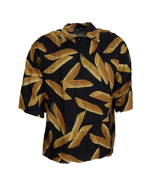 Marke: Dolce & Gabbana  
Modell: Lässiges Kurzarmhemd  
Passform: Reguläre Passform  
Material: 100 % Leinen  
Farbe: Schwarz mit Penne Rigate-Muster  
Kragen mit Knopfverschluss  
Logo-Details  
Hergestellt in Italien  