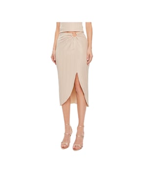 Jupe Guess Cristina Damen Beige Baumwolle. Authentisches Kleidungsstück der Marke Guess - Streetwear/Sportswear-Design von Guess - Guess für Damen, perfekt für den Alltag - Beige Jupe von Guess lässt sich ideal mit dem Rest Ihrer Garderobe kombinieren - bequeme Baumwollmaterial - klassisch - Cristina -