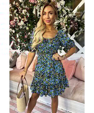 Our Blue Floral Printed Puff Sleeve Frill Hem Mini Dress is right on
trend this season! Featuring a straight neckline, shirred waist, puff
sleeves and a frill hem. Pair with sandals and a cute bag for a casual
yet glamorous look. 

Model wears: UK 8/ EU 36/ US 4
Model's height: 165cm/ 5'5"
Approx length from centre back to hem: 83 cm
Fabric composition: 100% Polyester
Colour: MULTI

*print position may vary*
