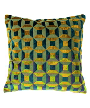 Inspired by twenties geometric patterns, the Empire cushion is a luxe block design on plush velvet jacquard, creating a timeless, contemporary look. With a soft velvet reverse and clean and simple edge, this cushion will add effortless style to your space.