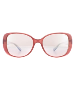 Las gafas de sol Guess GU7554 74F Pink Pink Brown Gradient son un diseño cuadrado ultra femenino fabricado en acetato ligero con acabado de purpurina degradada Templos con logotipos metálicos Guess G junto a la bisagra.
