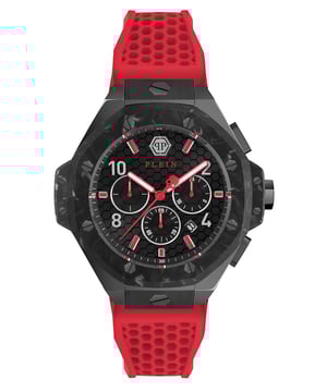 This Philipp Plein Plein Chrono Royal Chronograph Watch for Men is the perfect timepiece to wear or to gift. It's Black 46 mm Round case combined with the comfortable Red Silicone watch band will ensure you enjoy this stunning timepiece without any compromise. Operated by a high quality Quartz movement and water resistant to 5 bars, your watch will keep ticking.