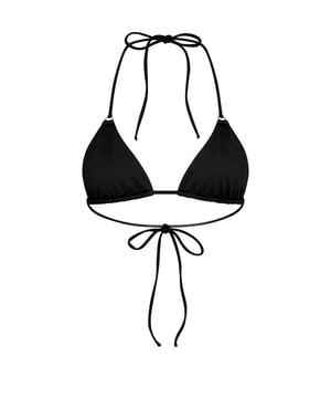 Our signature black bikini top boasts a classic triangle design with halterneck and back ties. Look closely and you’ll see signature shark tooth accents on the front straps too. Pair with the matching bottoms for the full look.