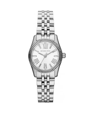 Product Specifications

Brand: Michael Kors
Model: MK3228

Movement: Quartz (battery)

Case Size: 26mm

Case Material: Stainless steel

Band Material: Stainless steel

Dial Colour: Silver

Glass: Mineral crystal

Water Resistance: 50m or 5ATM

Warranty: 2 years Timepiece International warranty

Product Description
Introducing the Michael Kors Petite Lexington Silver Dial Women's Watch - a captivating timepiece that seamlessly blends elegance with a touch of contemporary flair. Designed for the modern woman who values both style and sophistication, this exquisite watch by Michael Kors adds a refined finishing touch to every ensemble.
Powered by a reliable quartz movement, this watch ensures accurate timekeeping for the woman on the go. The battery-operated mechanism reflects Michael Kors' dedication to precision, offering a chic and reliable accessory for every moment.
The petite 26mm stainless steel case showcases a timeless and versatile design, catering to those who appreciate a smaller, more delicate watch. The round case shape exudes a classic charm, making it an ideal choice for both casual and formal occasions.
The stainless steel bracelet complements the case seamlessly, providing durability and a polished finish. The link bracelet design adds a touch of sophistication, ensuring this watch is an ideal accessory for elevating your everyday style.
The classic silver dial features minimalist hour markers and hands, creating an elegant and clean aesthetic. The simplicity of the design allows the watch to effortlessly pair with a variety of outfits, making it a versatile and timeless piece.
Protected by a durable mineral crystal, the dial remains clear and scratch-free, ensuring lasting clarity and durability. This watch is designed to withstand the demands of daily wear while maintaining its exquisite appearance.
With a water resistance of 50 meters or 5ATM, the Michael Kors Petite Lexington ensures that you can confidently wear it in various settings. Whether you're caught in the rain or washing your hands, this watch is ready to accompany you, adding a touch of refinement to your daily routine.