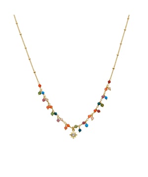 Collar Lision de Cristal Multicolor acabado oro 18k. África Moda te sumerge en un mundo de colores vibrantes, texturas exquisitas y diseños artesanales que reflejarán la esencia de tu espirítu.