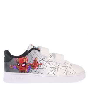 Infant adidas Spiderman Advantage Trainers in white black.<BR><BR>- Synthetic upper.<BR>- Hook-and-loop closure. <BR>- Regular fit. <BR>- Soft feel.<BR>- Perforated 3-stripes detailing to the sides.<BR>- Spiderman graphics on the side.<BR>- Rubber outsole. <BR>- Synthetic upper - Textile lining - Synthetic outsole.<BR>- Ref.: FY9253I