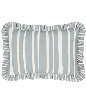 Bring a touch of elegance and warmth to your living space with the Carmon Cushion. Crafted with a linen-look texture and featuring a relaxed vertical stripe pattern, this cushion exudes a refined yet inviting charm. The ruffle trim adds a sophisticated flair, making it a standout piece for those who value unique home accents. Its plain reverse offers versatility, seamlessly blending with any decor style. Ideal for those who appreciate style and quality, the Carmon cushion is designed to express your individuality and impress your guests.
