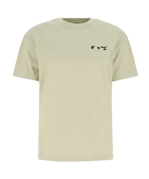 Camiseta beige blanquecina, logotipo blanquecino en el pecho izquierdo, cuello redondo, mangas cortas, 100% algodon, hecho en Italia, camiseta beige, ropa de calle