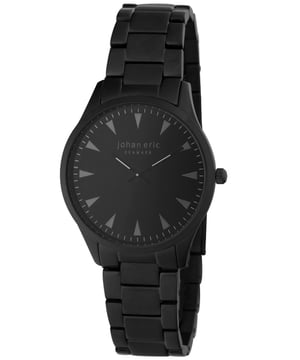 Johan Eric: Helsingør, Men's, Black dial Watch w triangular hr markers, Black IP stainless steel case & bracelet