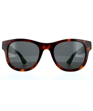 Gucci Rectangle Mens Havana Green Grey Grey Sunglasses Gucci are a simple classy style with some versions featuring the Gucci striped colours down the arms of these classic D-frame sunglasses.