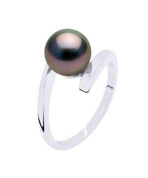 Armreifring PRESTIGE, Silber 925, rhodiniert – echte TAHITI-Zuchtperle, rund 7–8 mm – erhältliche gerade Größen von 48 bis 62. Lieferung mit Echtheitszertifikat und internationaler Garantie – HERGESTELLT IN FRANKREICH