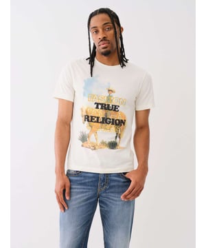 Unleash your inner cowboy with the Embroidered Cowboy Tee. Crafted from soft cotton knit, this men’s T-shirt features a crew neck and short sleeves. Finished with a front cowboy waterbase graphic with branded text embroidery.